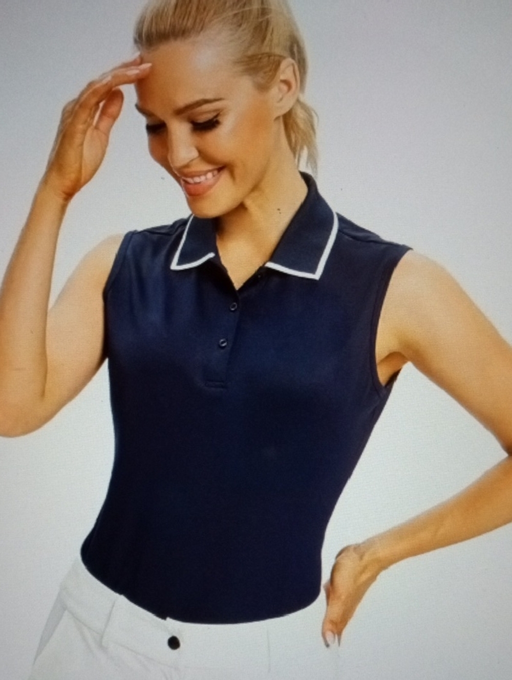 NWOT Sleeveless Navy Polo Top Sz L